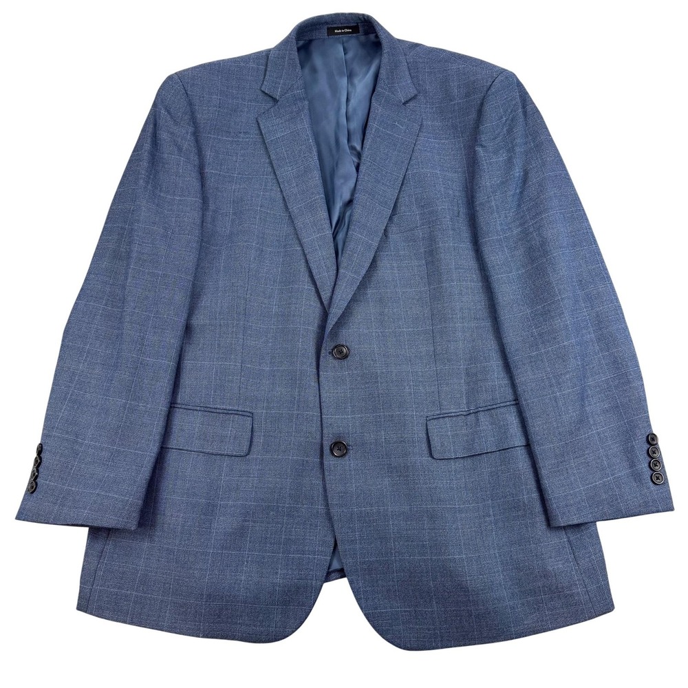 Joseph & Feiss Gold Suit Jacket Mens 46 Regular Blue‎ Check Wool Tweed Classic